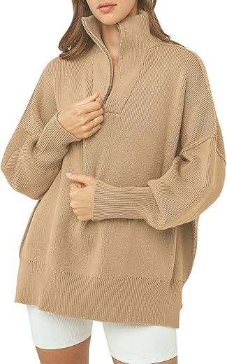 Anrabess Women'S Oversized Fashion Long Sleeve Quarter Zip Baggy Loose Slouchy Sweater Pullover Tops 2024 Fall Outfits