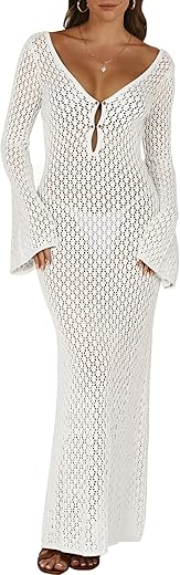 Anrabess Womens Swimsuit Swim Crochet Cover Up 2024 Summer Knit Bathing Suit Sexy Swimwears Vacation Bodycon Beach Dress