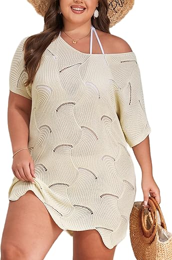 Aovde Women Swimsuit Cover Up - 2024 Summer Plus Size Crochet Bathing Suit Bikini Coverups Knit Beach Dress