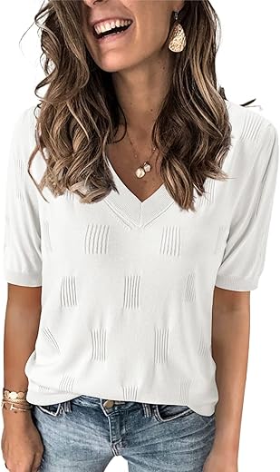 Arach&Amp;Cloz Womens Sweaters Soft Fall 2024 Fashion Versatile Dressy Blouse Short Sleeve Knit Lightweight Tops Summer Trendy