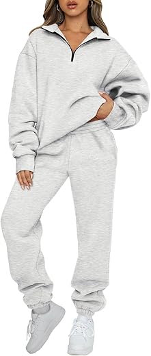 Automet Womens 2 Piece Outfits Long Sleeve Sweatsuits Sets Half Zip Sweatshirts With Joggers Sweatpants