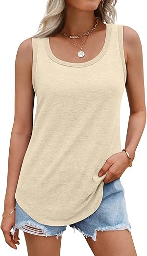 Automet Womens Loose Fit Casual Flowy Tank Tops Round Neck Trendy Sleeveless Summer Tops Clothes Outfits 2024