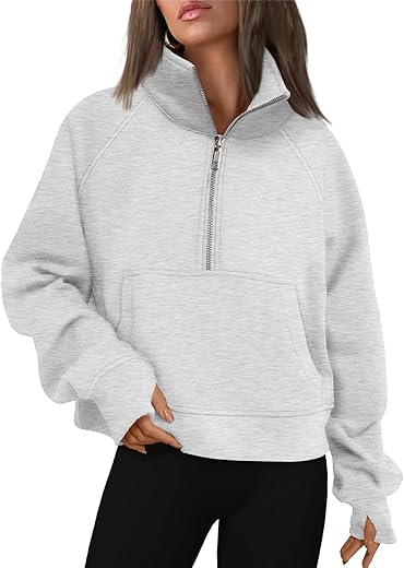 Automet Womens Sweatshirts Half Zip Cropped Pullover Fleece Quarter Zipper Hoodies Fall Outfits Clothes Thumb Hole