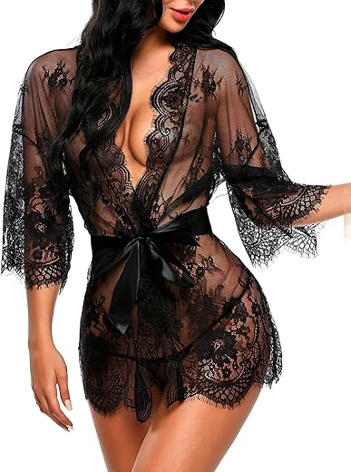 Avidlove Women'S Lace Kimono Robe Babydoll Lingerie Mesh Nightgown S-5Xl