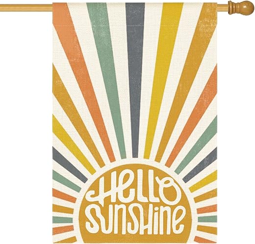 Avoin Colorlife Hello Sunshine Classic House Flag 28X40 Inch Double Sided Outside, Summer Party Holiday Burlap Yard Outdoor Decoration