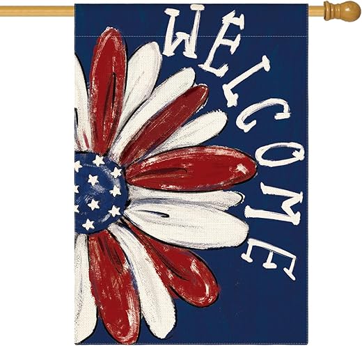 Avoin Colorlife Patriotic 4Th Of July House Flag 28X40 Inch Double Sided Outside, Memorial Day Floral Welcome Daisy Yard Outdoor Decoration