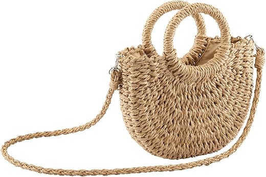 Ayliss Women Straw Handbag Mini Summer Beach Rattan Tote Bag Crossbody Shoulder Top Handle Handbag Handmade Purse Clutch Bag