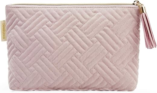 Bagsmart Small Cosmetic Bag, Elegant Roomy Makeup Bags,Lipstick Pouch,Zipper Pouch,Great Gifts For Women,Travel Waterproof Toiletry Bag Accessories Organizer Gifts (Pink-1 Pcs)