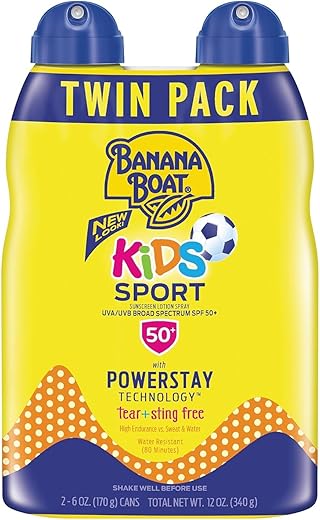 Banana Boat Kids Sport Sunscreen Spray Spf 50, Twin Pack | Kids Sunscreen Spray, Kids Sunblock Spray, Oxybenzone Free Sunscreen For Kids, Spray Sunscreen Spf 50, 6Oz Each