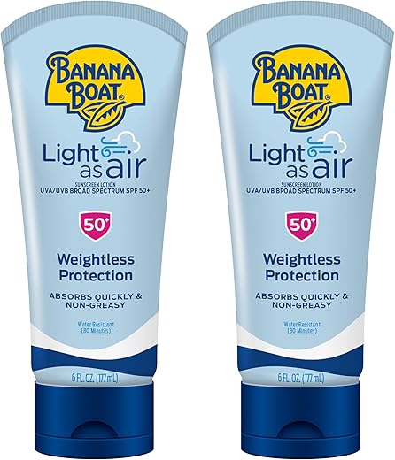 Banana Boat Light As Air Sunscreen Lotion Spf 50 Twin Pack | Lightweight Sunscreen, Lotion Sunscreen, Banana Boat Sunscreen Lotion For Body, Non-Greasy Sunscreen, Oxybenzone Free Sunscreen, 6Oz Each