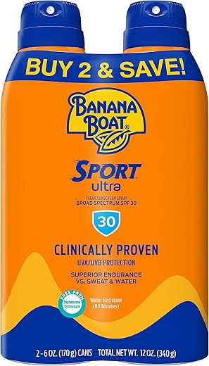 Banana Boat Sport Ultra Spf 30 Sunscreen Spray Twin Pack | Banana Boat Sunscreen Spray Spf 30, Spray On Sunscreen, Water Resistant Sunscreen, Oxybenzone Free Sunscreen Pack, 6Oz Each