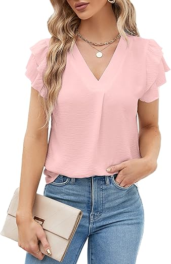 Blooming Jelly Womens Dressy Casual Shirts Short Sleeve V Neck Work Blouse Business Casual Tops