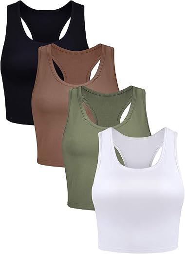 Boao 4 Pieces Basic Crop Tank Tops Sleeveless Racerback Crop Top For Women