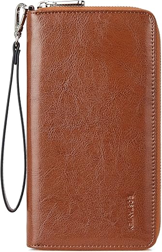 Bostanten Leather Wallet For Women Rfid Blocking Zip Around Credit Cards Holder Phone Clutch Brown