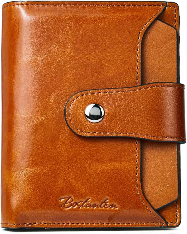 Bostanten Women Leather Wallet Rfid Blocking Small Bifold Zipper Pocket Wallet Card Case Purse With Id Window