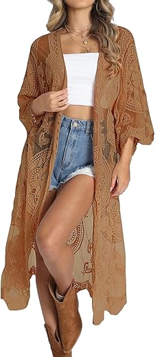 Bsubseach Women Mesh Cardigan Bikini Beach Kimono Open Front Swimsuit Cover Ups Swimwear