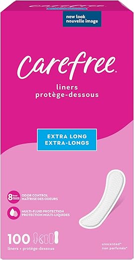 Carefree Panty Liners For Women, Extra Long, Unwrapped, Unscented, 100Ct |Pantiliners, Carefree Liners, Daily Liners For Women, Light Periods And Leaks, 8-Hour Odor Control|100Ct (Packaging May Vary)