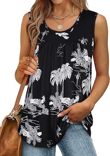 Chicgal Womens Summer Tank Tops Sleeveless T Shirt Casual Loose Fit Tunic Blouses