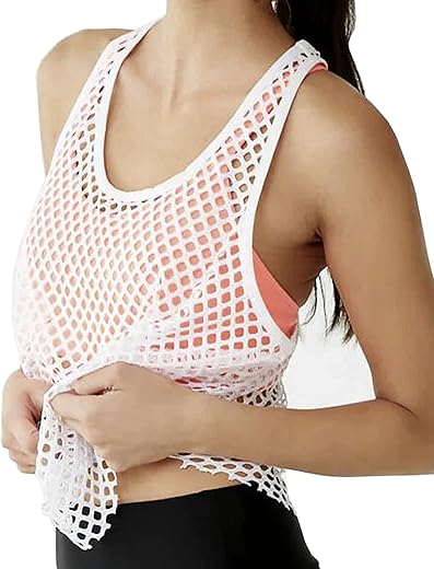 Clozoz Fishnet Tank Tops Women Mesh Top See Through Tops For Women Trendy Going Out Tops