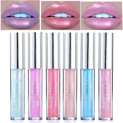 Coosa Glitter Liquid Lipsticks Set 6 Color Diamond Shimmer Metallic Lipstick Waterproof Long Lasting Makeup Kit Face Eye Glow Shimmer Shinning Lip Gloss Set