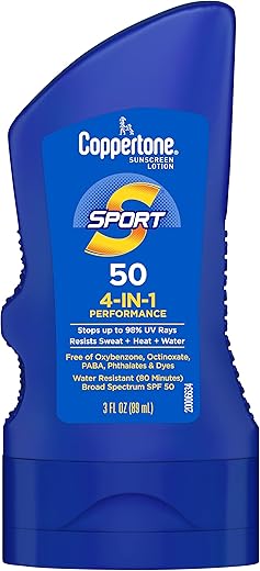 Coppertone Sport Sunscreen Spf 50 Lotion, Water Resistant , Body Sunscreen Lotion, Travel Size , 3 Fl Oz