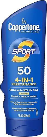 Coppertone Sport Sunscreen Spf 50 Lotion, Water Resistant Sunscreen, Body Sunscreen Lotion, 7 Fl Oz