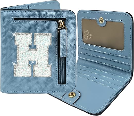 Coshaysoo Initial Wallet Small With Rfid Blocking Protection For Women Teenage Girl Travel Daily Stuff, Preppy Letter Monogram Patch Pocket Wallet Purse Cute Stylish Gift Blue H