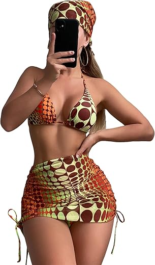 Cozyease Women'S 4 Piece Swimsuits Sexy Bikini Sets Triangle Bathing Suit With Mesh Cover Up Beach Skirt &Amp; Bandana