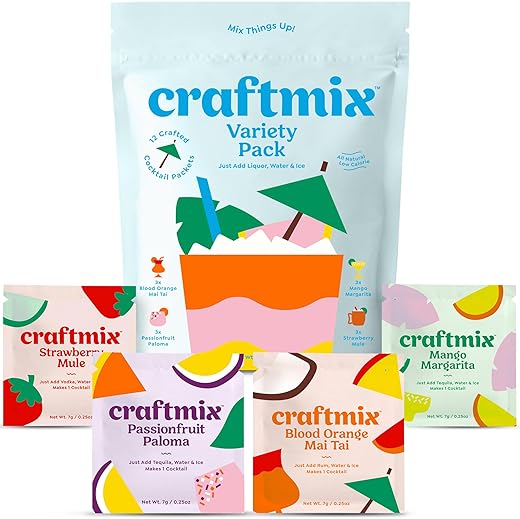 Craftmix Variety Pack, Makes 12 Drinks, Skinny Cocktail Mixers, Mocktails Non-Alcoholic Drinks - Made With Real Fruit - Vegan Low-Carb, Low-Sugar, Non-Gmo, Dairy Free, Gluten Free, Easy To Mix