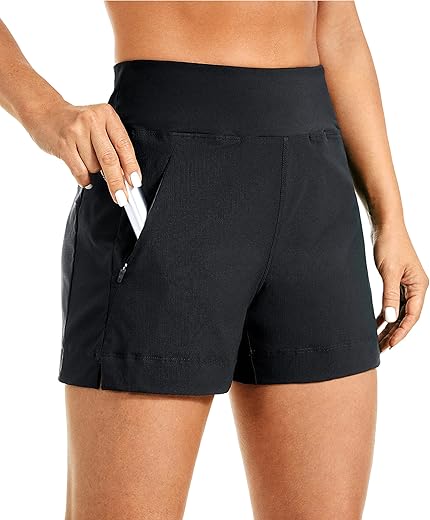 Crz Yoga Women'S Lightweight Mid Rise Hiking Shorts 4'' - Stretch Athletic Summer Travel Outdoor Golf Shorts Zip Pockets