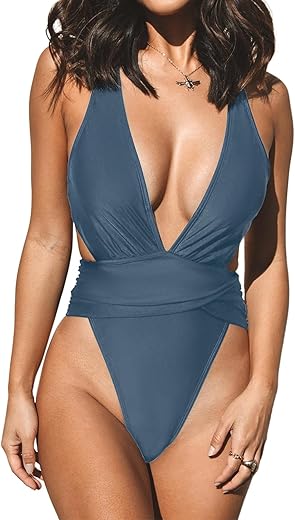 Cupshe One Piece Swimsuit For Women Bathing Suit Cut Out Cross Back Tie Deep V Neck Ruched High Cut