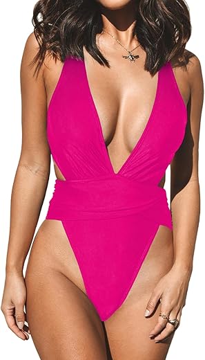 Cupshe One Piece Swimsuit For Women Bathing Suit Cut Out Cross Back Tie Deep V Neck Ruched High Cut