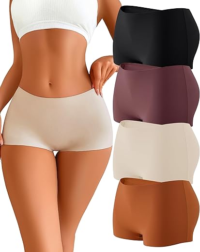 Cute Byte Womens Seamless Boy Shorts Underwear Soft Stretch No Show Boxer Shorts Briefs Panties For Ladies 4 Packs