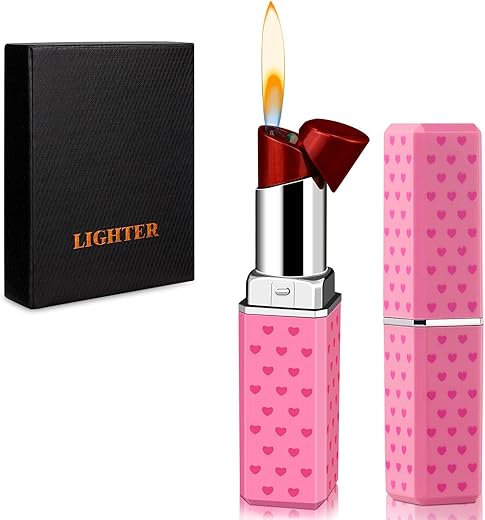 Cute Lipstick Lighter, Soft Flame Refillable Butane Lighter, Novelty Adjustable Open Flame Lighter, Nice Gift For Girls,Women,Girlfriend On Birthday,Anniversary Red Without Butane