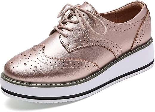 Dadawen Women'S Platform Lace-Up Wingtips Square Toe Oxfords Shoe