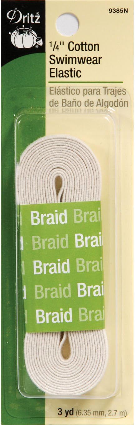 Dritz 9385N Cotton Swimwear Braided Elastic, Natural, 1/4-Inch By 3-Yard