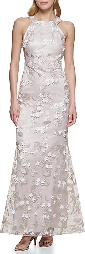 Eliza J Women'S Sleeveless Halter Neck 3D Flower Gown Dress