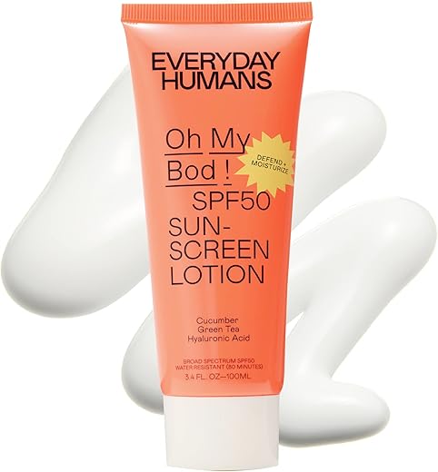 Everyday Humans Oh My Bod Spf50 Sunscreen Body Lotion 3.4 Oz | Travel Ultra Light &Amp; Invisible Spf | Sweat &Amp; Water Resistant | Doesn'T Sting Eyes | Uva/Uvb Broad Spectrum Protection | Oxybenzone Free