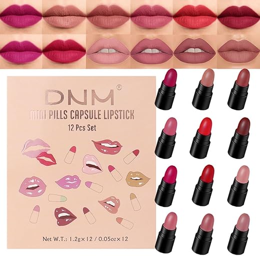 Evpct 12Pcs Mini Pills Lipstick Capsule Set For Women Waterproof Long Lasting Dark Ruby Plum Rose Red Nude Pink Mauve Taupe Brown Matte Small Magic Permanent Lipstick 24 Hour Lipstick Bulk Samples 01