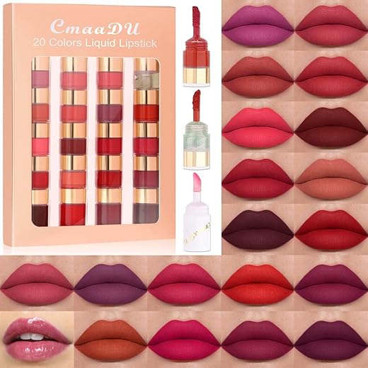 Evpct 20 Colors Liquid Matte Lipstick Set, Lip Stain Packs For Dark Skin Women,Dark Red Mat Matt Long Lasting Original 24 Hour Lipstick Lapiz Labiales Mate 24 Horas Originales Mate