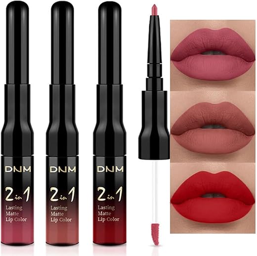 Evpct 3Pcs Ruby Red Nude Pink Mauve Matte Liquid Lipstick And Lip Liner Stain Sets For Women Dnm Long Lasting 24 Hours Stay On Matte Lipstick Labiales Matte Larga Duracion 24 Mate 24 Horas Originales