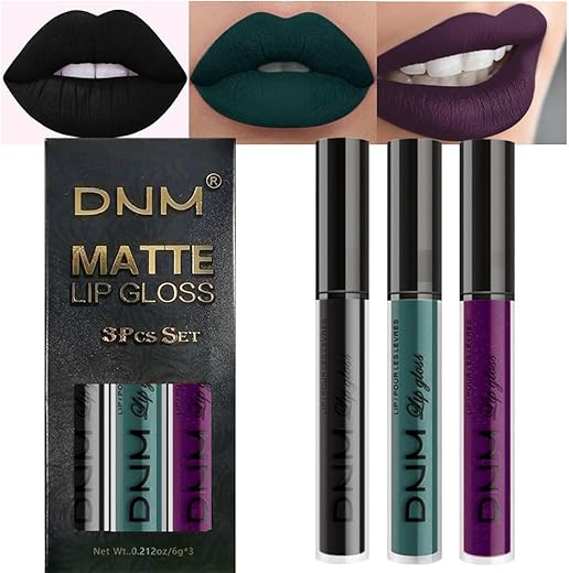 Evpct Dnm 3Pcs Dark Black Purple Green Matte Liquid Lipstick Lip Stain Sets For Women Matte+Lipstick Long Lasting 24 Hr Hours Magic Lipstick 24 Hours Original Waterproof 19#