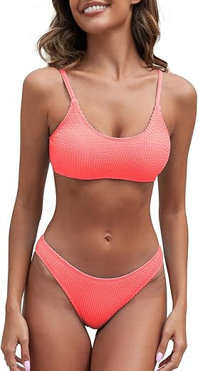 Fanuerg Women'S Ribbed Bikini Sets Scoop Neck Cheeky Swimsuit Textured Two Piece Bathing Suit