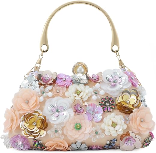 Fecialy Flower Clutch Purse Women 3D Floral Evening Handbags Chain Strap Shoulder Bag For Formal Party Bride Wedding