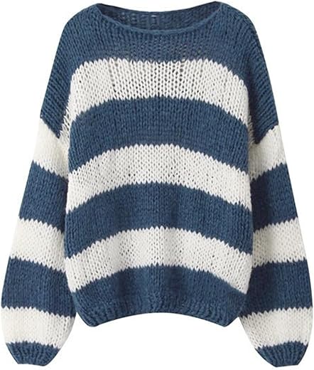 Fomoyuu Women Oversized Striped Sweater Color Block Knit Long Sleeve Sweatshirt Loose Pullover Y2K Preppy Jumper