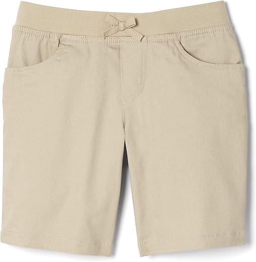 French Toast Girls Pull On Stretch Tie Front Twill Short With Knit Waistband