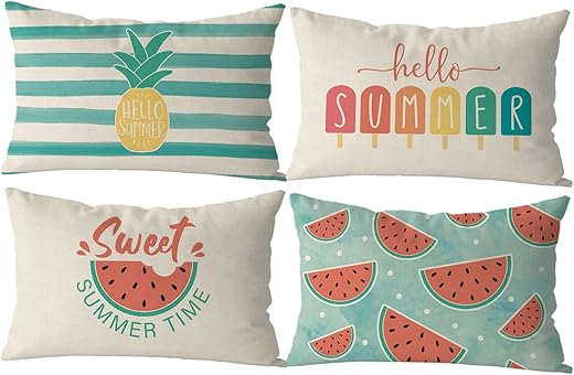 Gagec Summer Pillow Covers 12X20 Inch Set Of 4 Pineapple Watermelon Popsicle Pillows Covers Cool Summer Farmhouse Cushion Case Decor For Sofa Couch