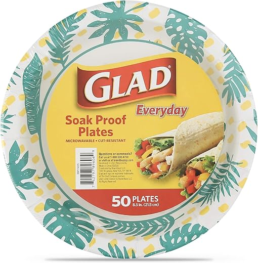 Glad Disposable Paper Plates With Palm Leaves Design, 8.5 Inch Paper Plates | Round Paper Plates For Everyday Use | Cut Proof, Soak Proof Disposable Plates From Glad, 50 Count