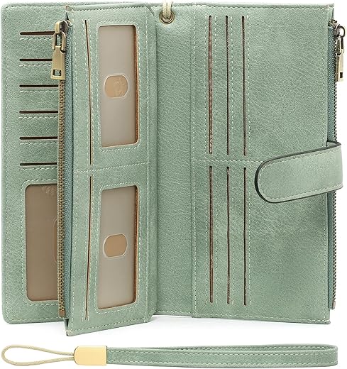 Goiacii Womens Wallets Large Capacity Credit Card Holder Rfid Wallet Women Double Zipper Pocket Leather Bifold Ladies Wristlet Clutch Wallet