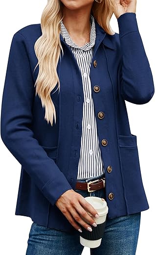 Grace Karin Women Casual Cardigan Knit Button Down Shirts Long Sleeve Shacket Jacket With Pockets